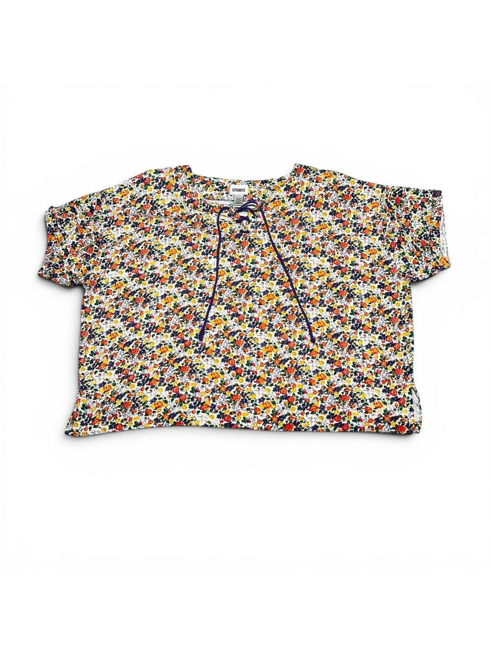 Vintage Gitano Floral Print Short Sleeve Crop Top